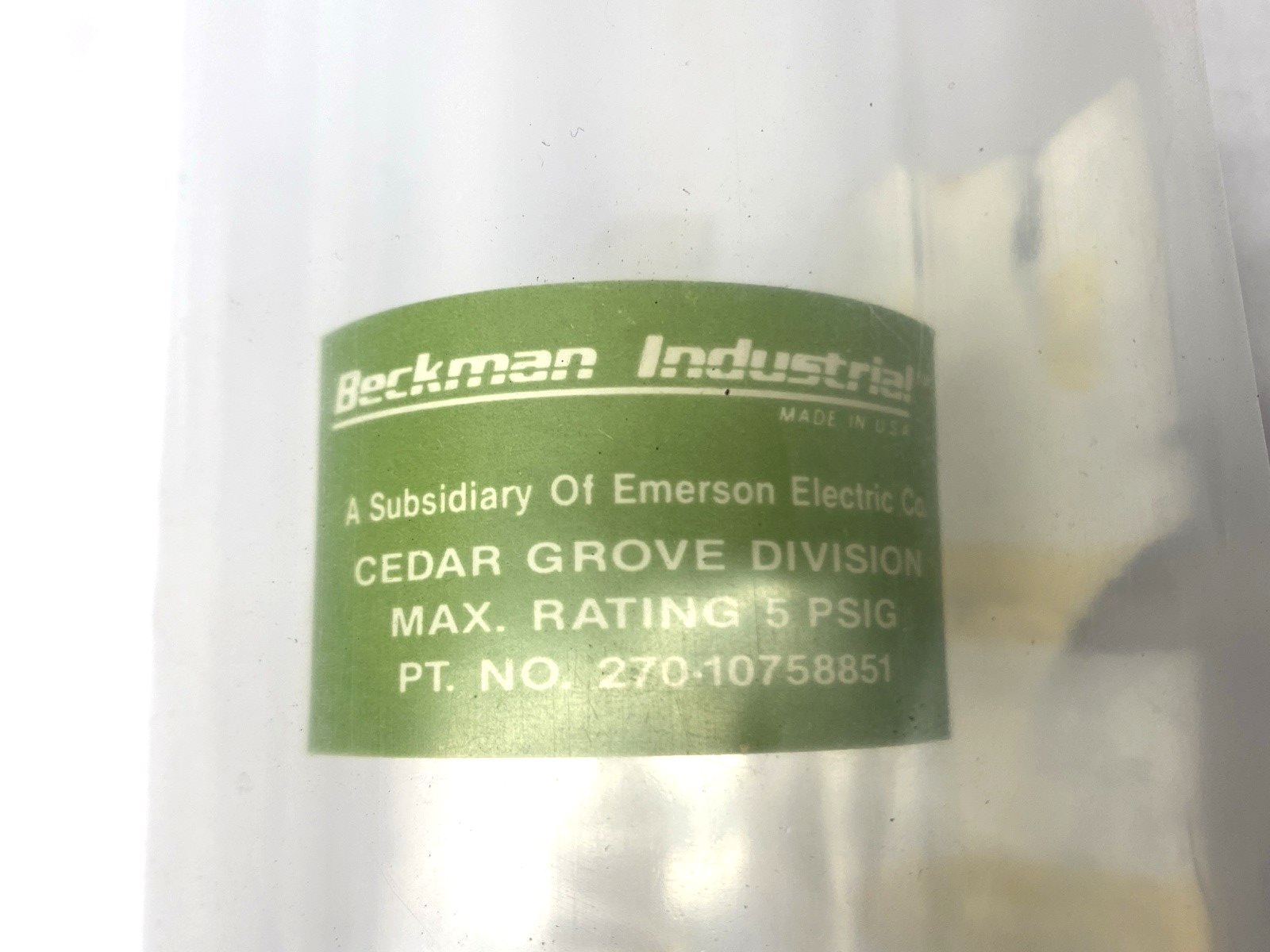 Beckman Industrial 270-0270-10758851 Resin Cation Cartridge 5-PSIG EMPTY - New - Maverick Industrial Sales