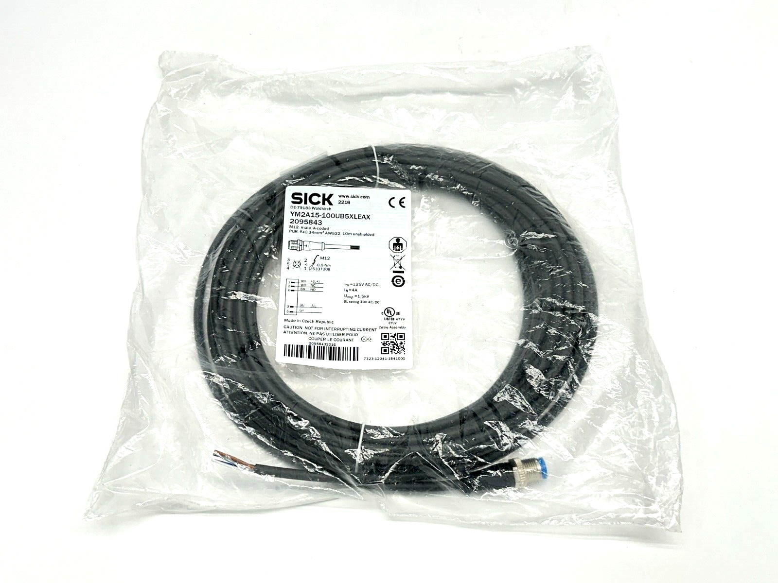 Sick YM2A15-100UB5XLEAX Single Ended Cordset M12 Male 5-Pin 10M 2095843 - Maverick Industrial Sales