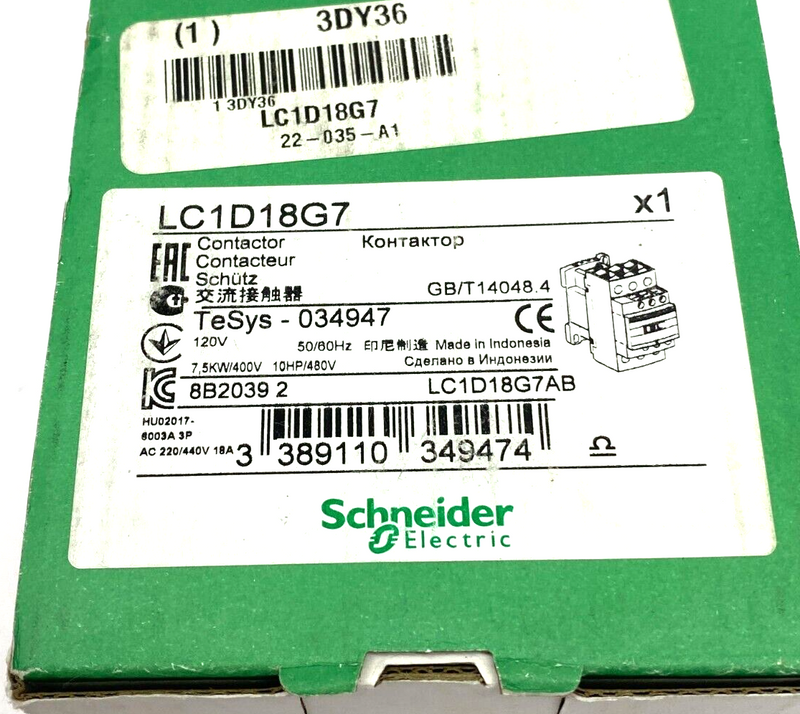 Schneider Electric LC1D18G7 TeSys Non-Reversing Contactor 3-Phase 18A - Maverick Industrial Sales