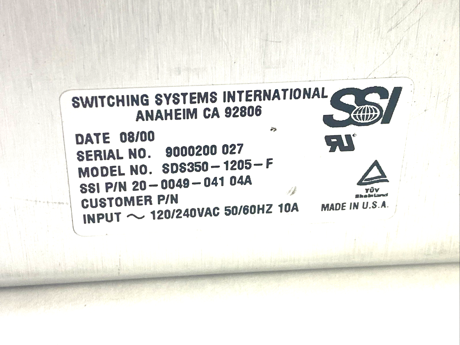 SSI SDS350-1205-F Power Supply 120/240VAC 10A 20-0049-04104A NO FAN OR COVER - Maverick Industrial Sales