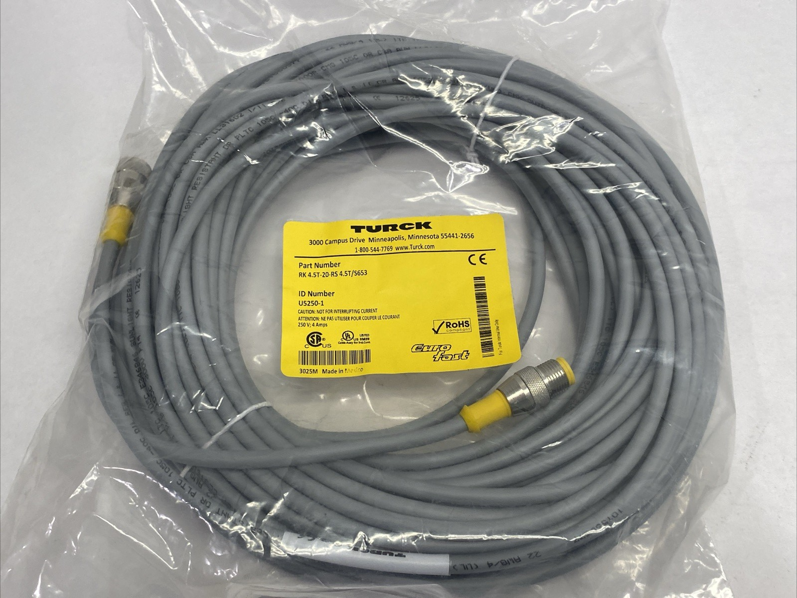RK 4.5T-20-RS 4.5T/S653 | Turck Eurofast Double Ended Connection Cable U5250-1 - New - Maverick Industrial Sales