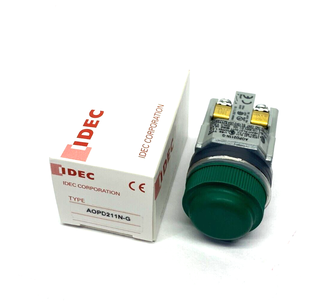 IDEC AOPD211N-G Extended Pushbutton 30mm Green Rubber Head 2-Position - Maverick Industrial Sales