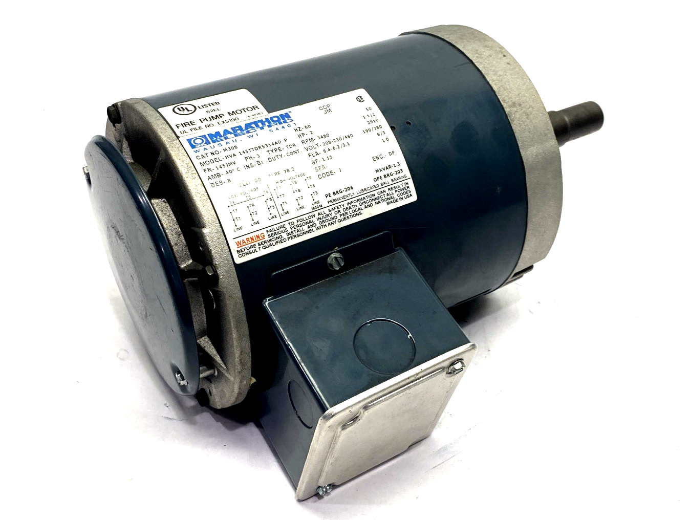| Marathon M308 Motor 3PH 2HP 208-230/480V 145JMV, HVA 145TTDR5314AD P - Used - Maverick Industrial Sales