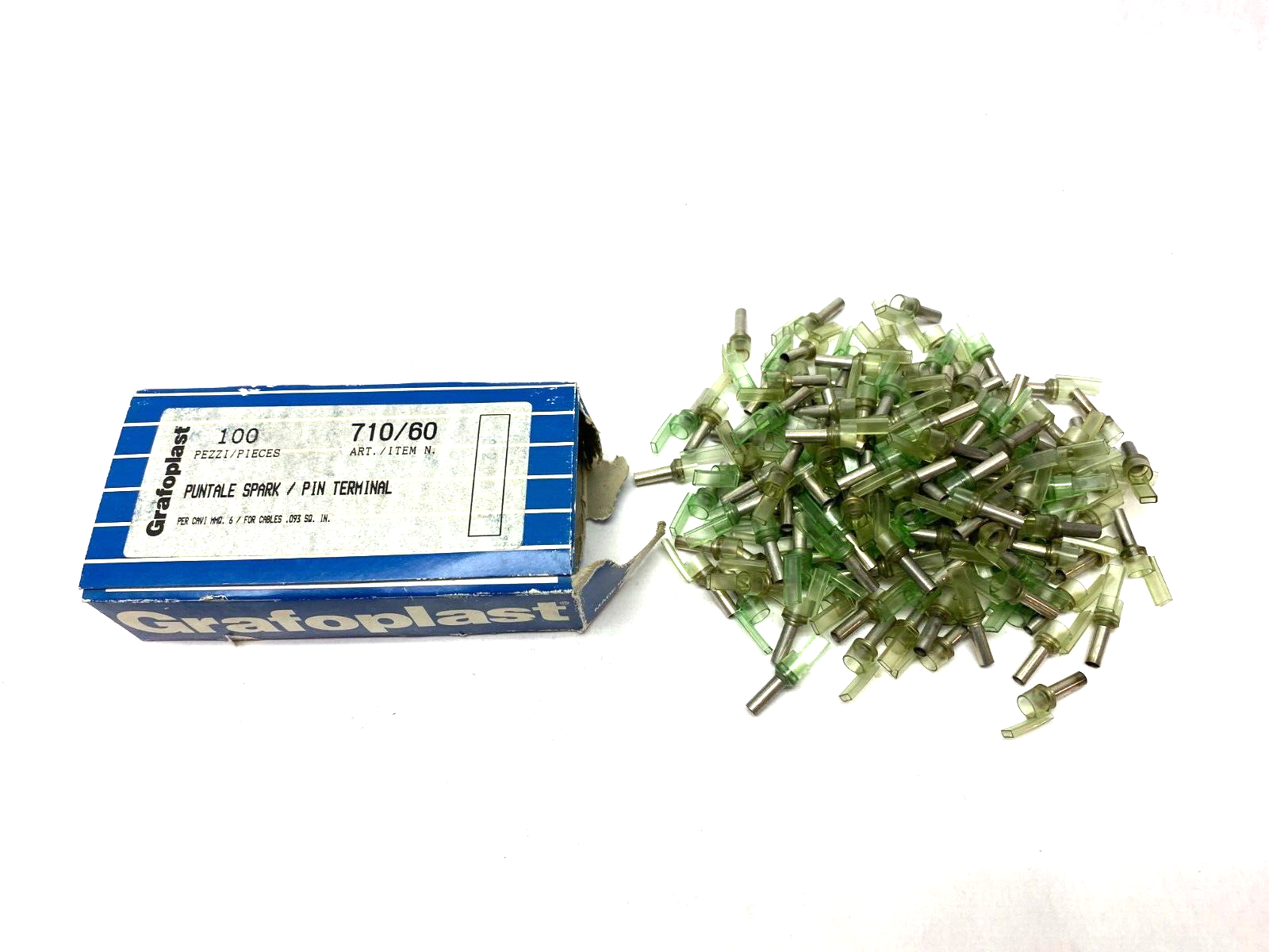 Grafoplast 710/60 12mm Spark Crimp-On Pins for Cable O.D. 6mm OPEN BOX OF 100 - Maverick Industrial Sales