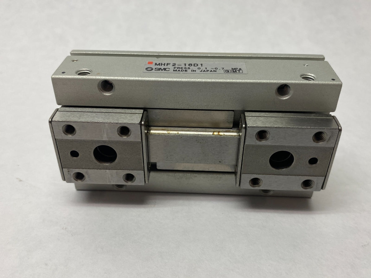 MHF2-16D1 | SMC Low-Profile Pneumatic Gripper, 2-Finger, 16mm Stroke Per Jaw - Used - Maverick Industrial Sales