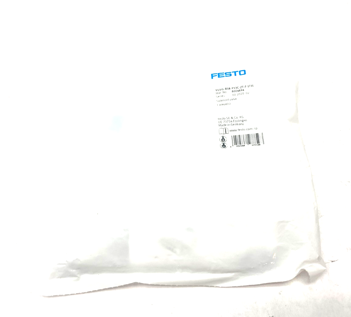 Festo VUVG-B18-P53C-ZT-F-1T1L Solenoid Valve, 5/3 Closed, 8004894 - Maverick Industrial Sales