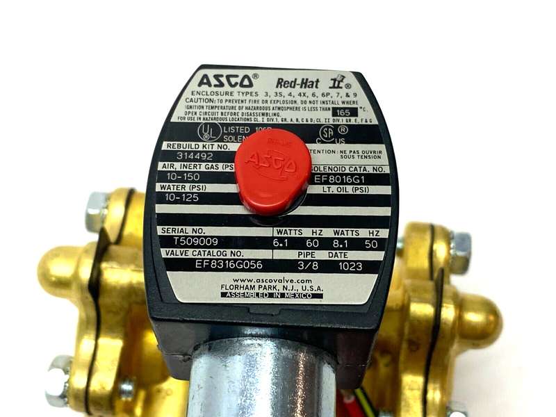 Asco EF8316G065 Red-Hat II Water/Air Solenoid Valve 3-Way 3/8" NPT - Maverick Industrial Sales