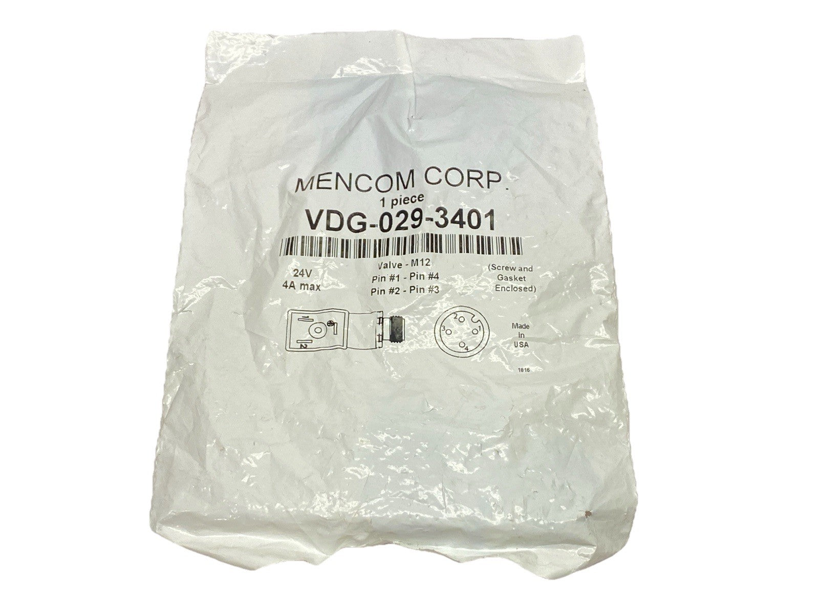 VDG-029-3401 | Mencom Solenoid Valve Adapter M12 4A 24V - New - Maverick Industrial Sales