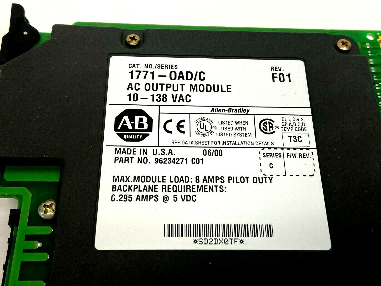 Allen Bradley 1771-OAD/C Rev F01 AC Output Module 10-138VAC 96234271 - Maverick Industrial Sales