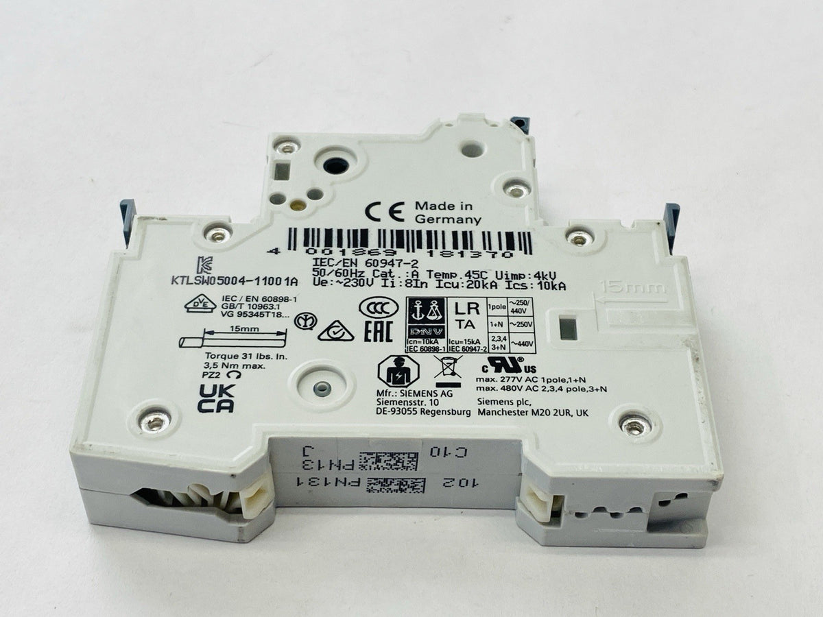 5SY4110-7 | Siemens Miniature Circuit Breaker C10 1-Pole 10kA 10A - New – Open box - Maverick Industrial Sales