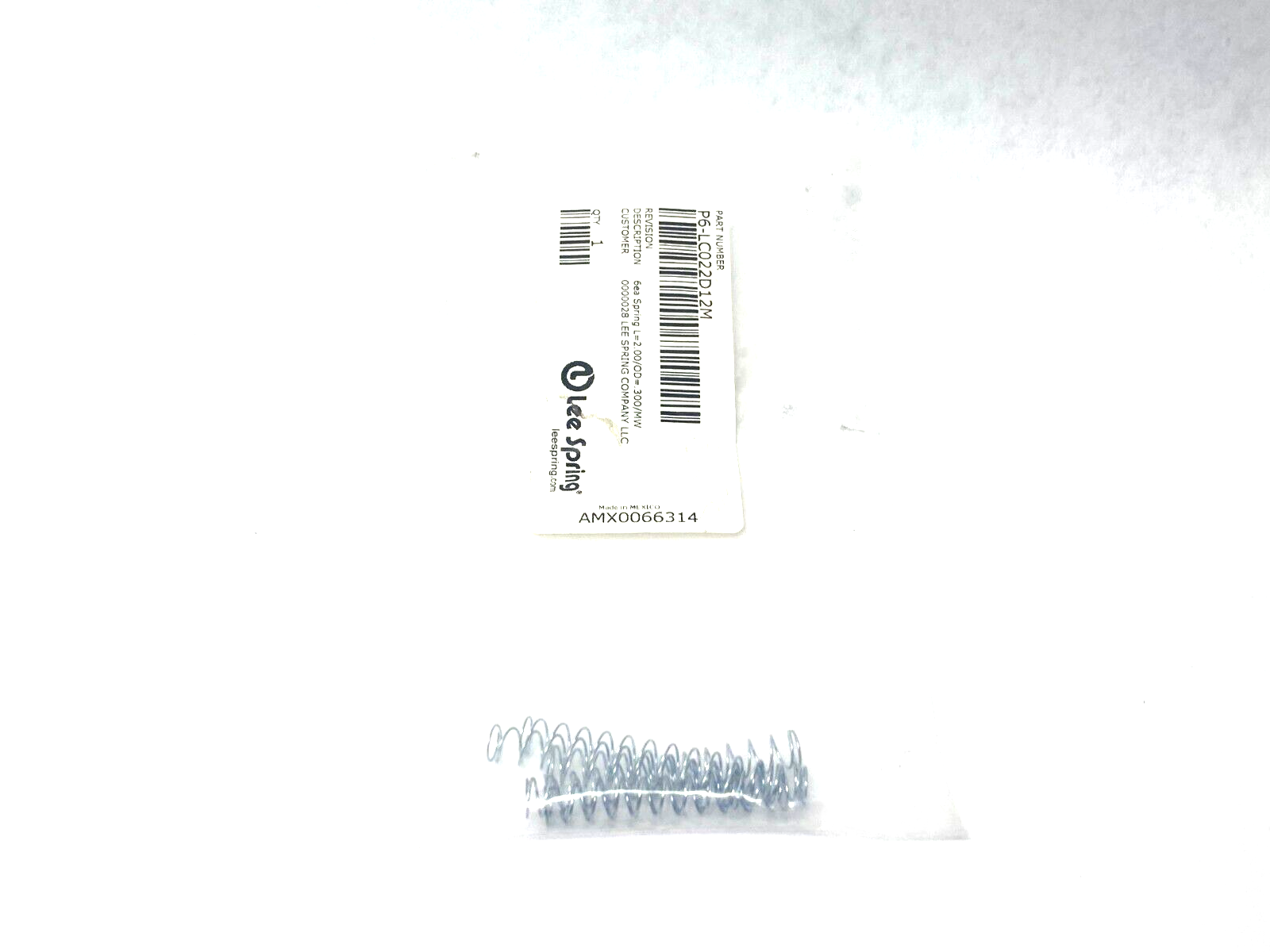 Lee Spring LC022D12M Compression Spring 2.00 OD 0.300 MW PKG OF 6 - Maverick Industrial Sales