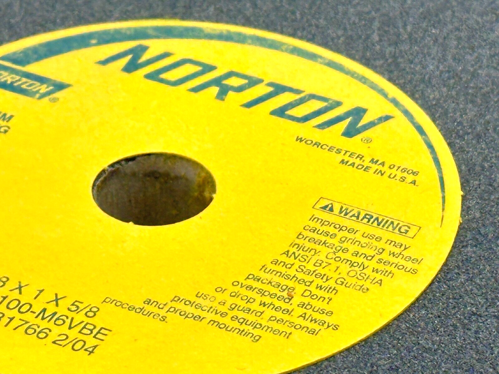 Norton 57A100-M6VBE Grinding Wheel 8" x 1" x 5/8" 3600RPM 100081766 2/04 - Maverick Industrial Sales