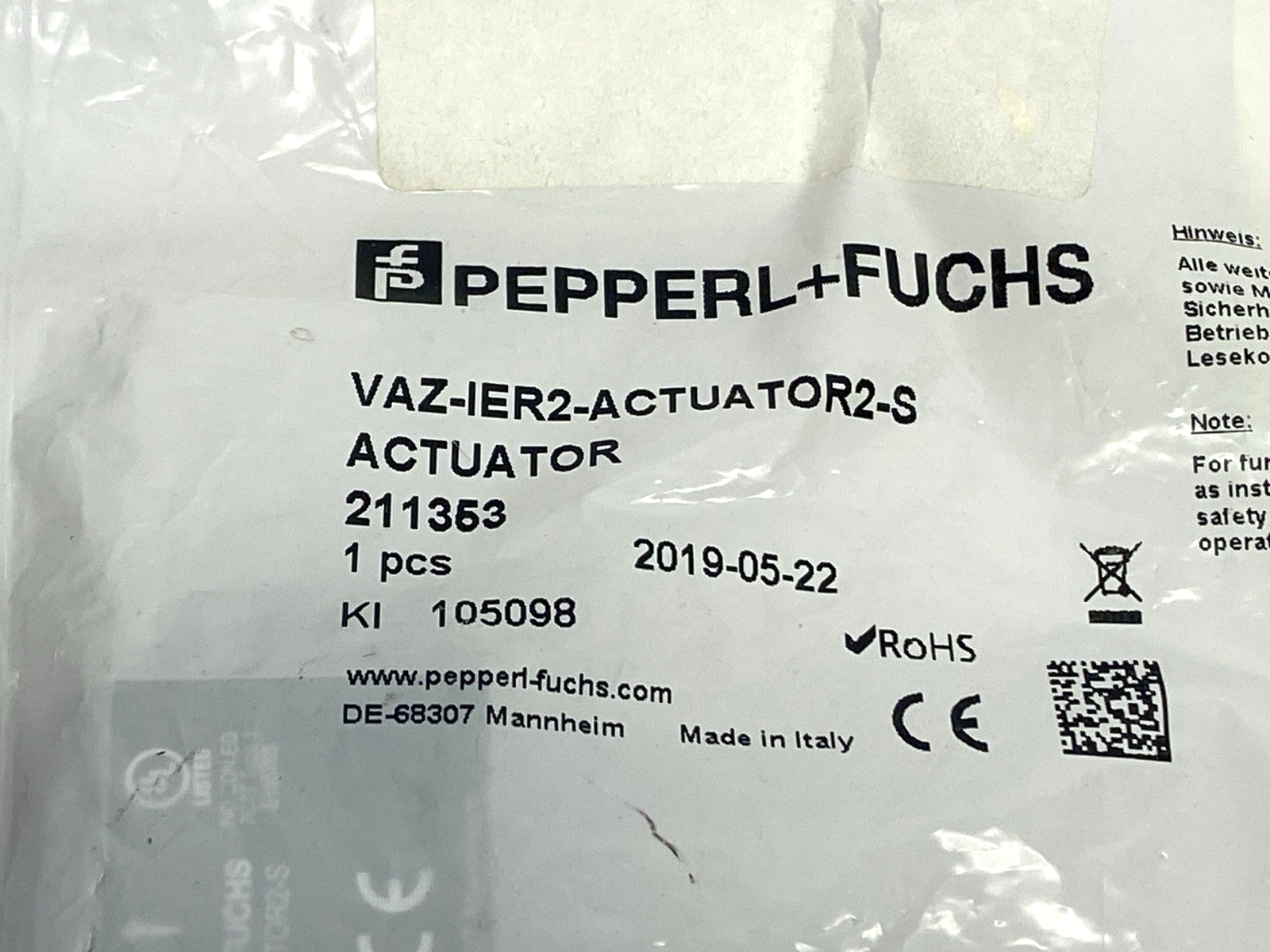 Pepperl+Fuchs VAZ-IER2-ACTUATOR2-S Actuator As-Interface 211353 - Maverick Industrial Sales