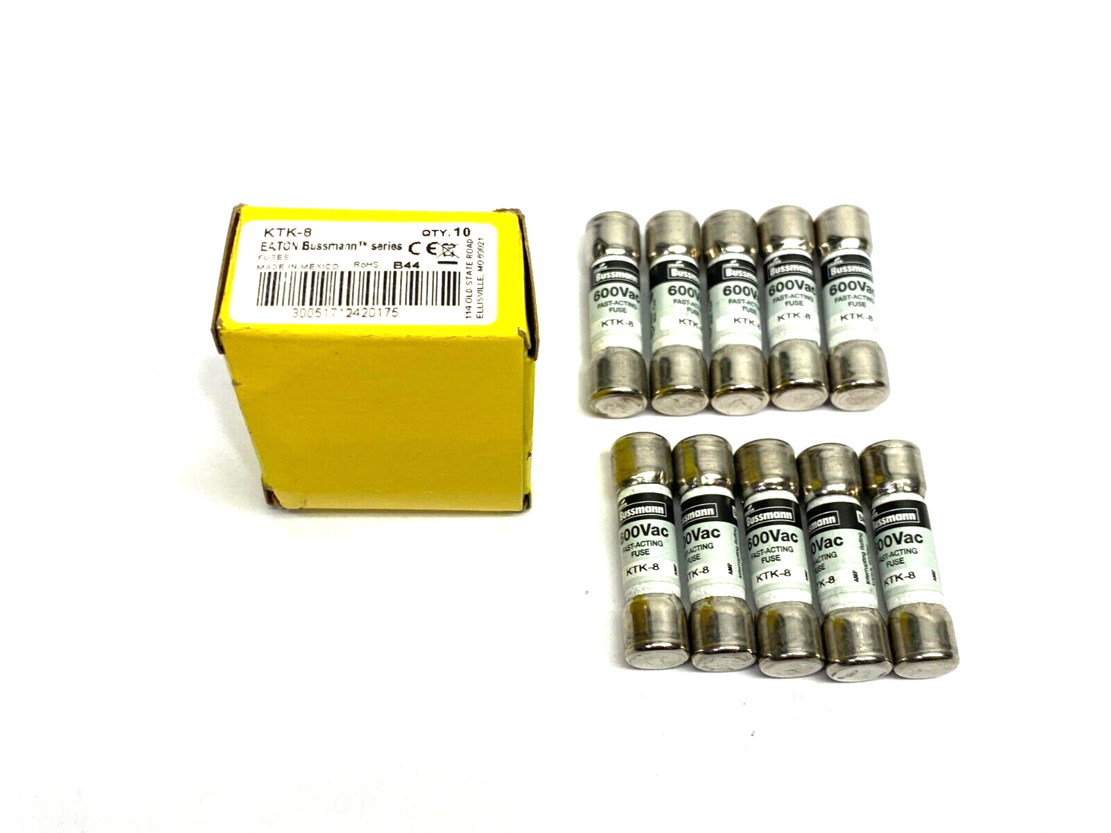 Eaton KTK-8 Bussmann Series Fast Acting Midget Fuse 600VAC BOX OF 10 - Maverick Industrial Sales