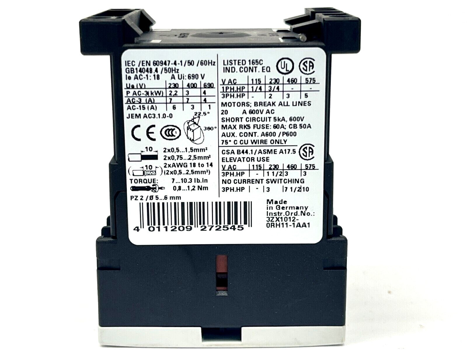 Siemens 3RT1015-1BB41 Contactor 7A 690V 3-Pole - Maverick Industrial Sales