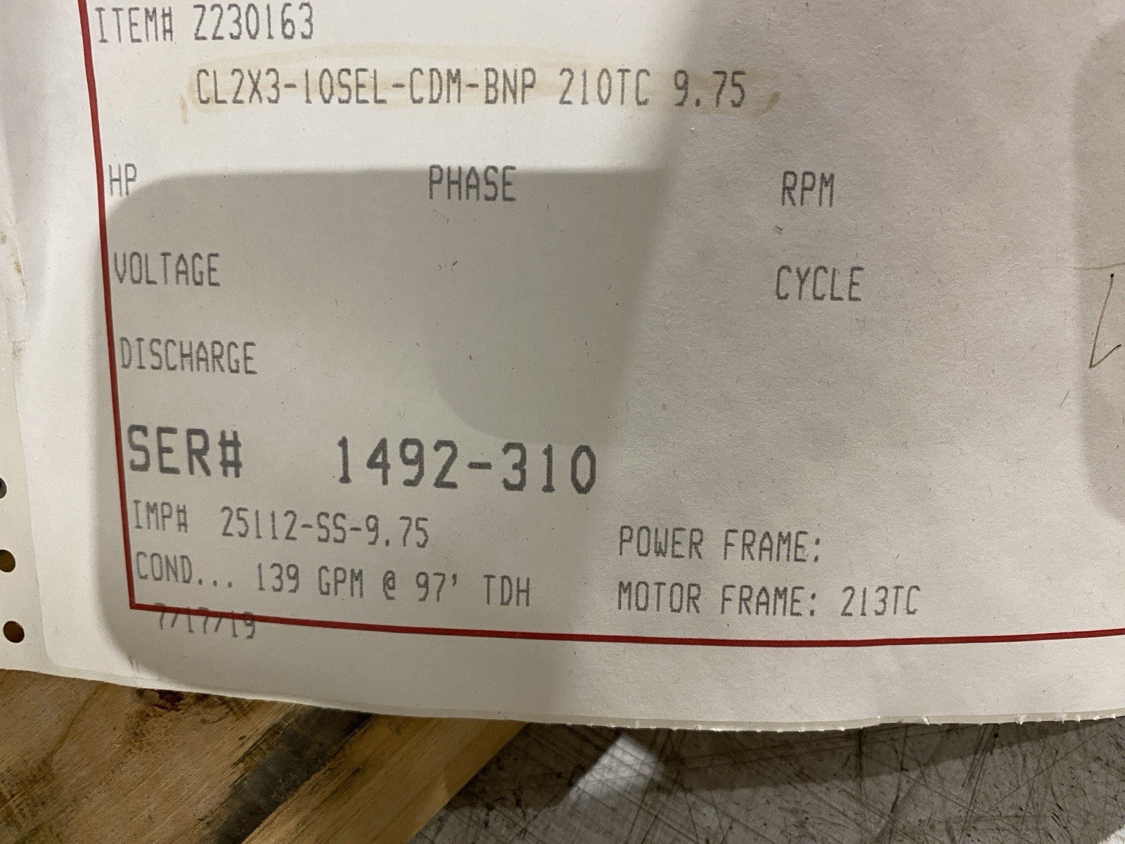 Gusher Pump Z230163 CL2X3-10SEL-CDM-BNP 210C 9.75 139 GPM 97'TDH 213TC FRAME - Maverick Industrial Sales