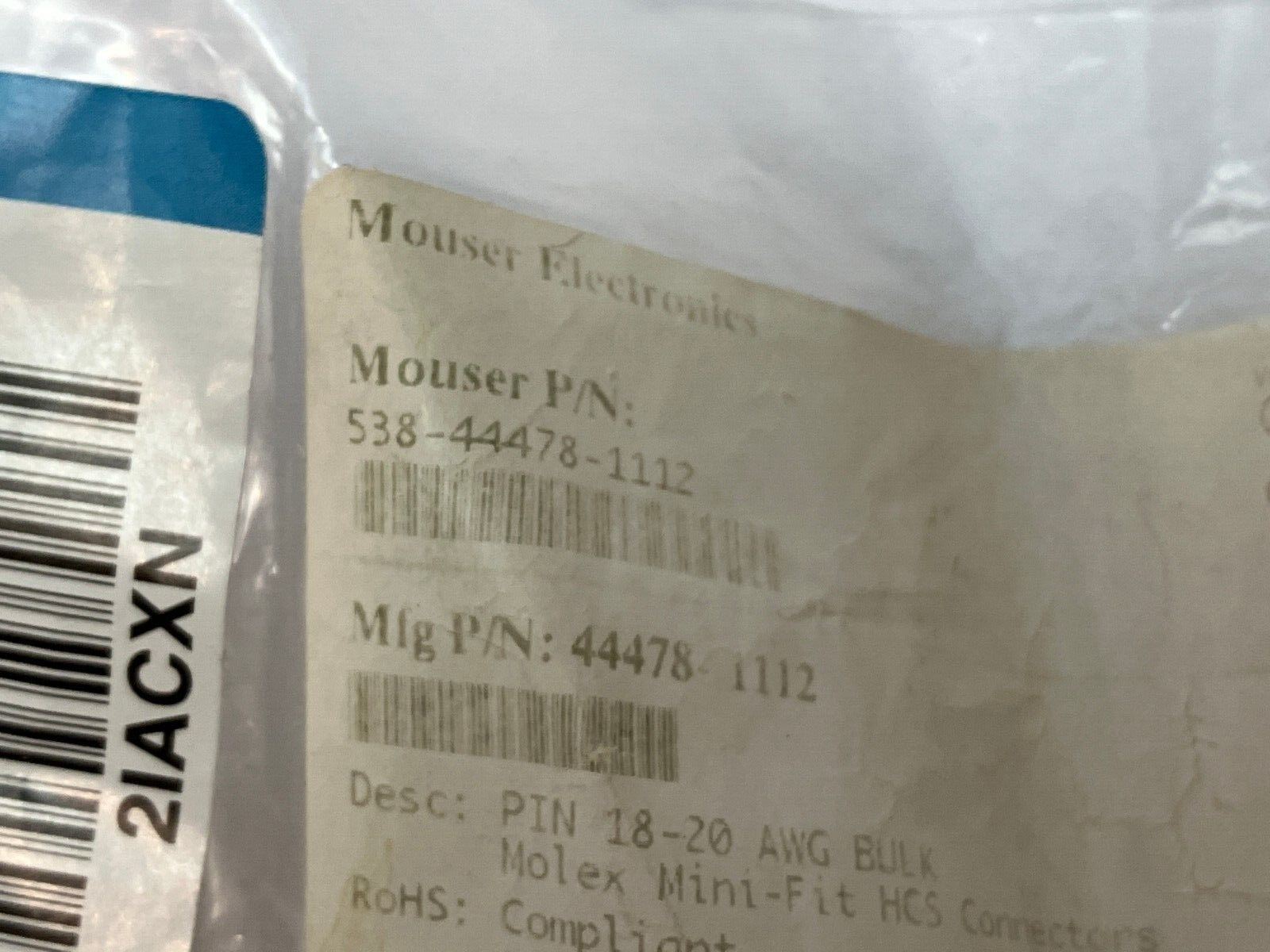 Molex 44478-1112 Mini-Fit HCS Connectors PIN 18-20 AWG Bulk PKG OF 100 - Maverick Industrial Sales