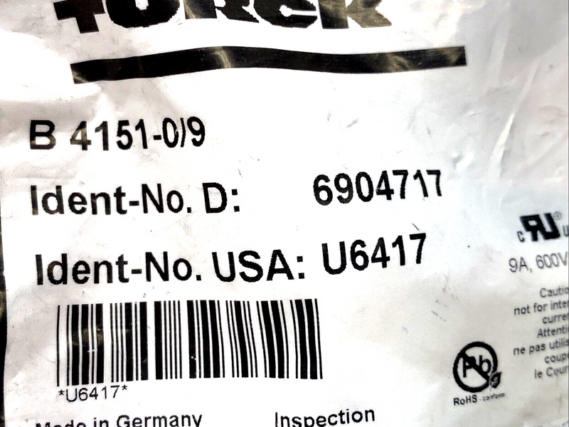 Turck B 4151-0/9 Field Wireable Connector 7/8" Female 5-Pin U6417 - Maverick Industrial Sales