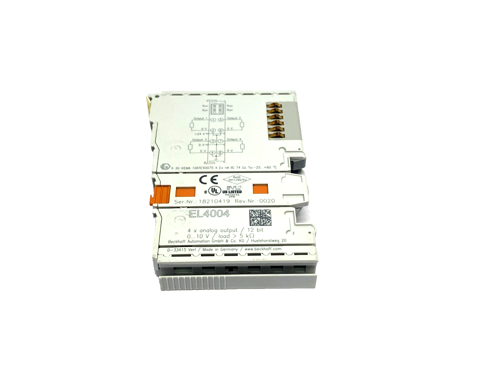 Beckhoff EL4004 EtherCAT Terminal, 4-Channel Analog Output, 12 Bit - Maverick Industrial Sales