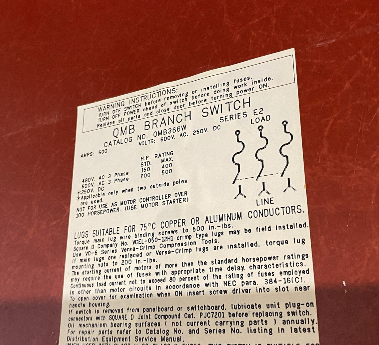 Square D QMB366W Ser. E2 Fusible Panelboard Switch Unit 3-Pole 600A - Maverick Industrial Sales