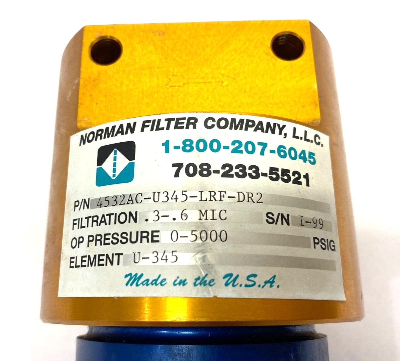 Norman Filter 4532AC-U345-LRF-DR2 High Pressure T-Type Filter 0.3-0.6 Micron - Maverick Industrial Sales
