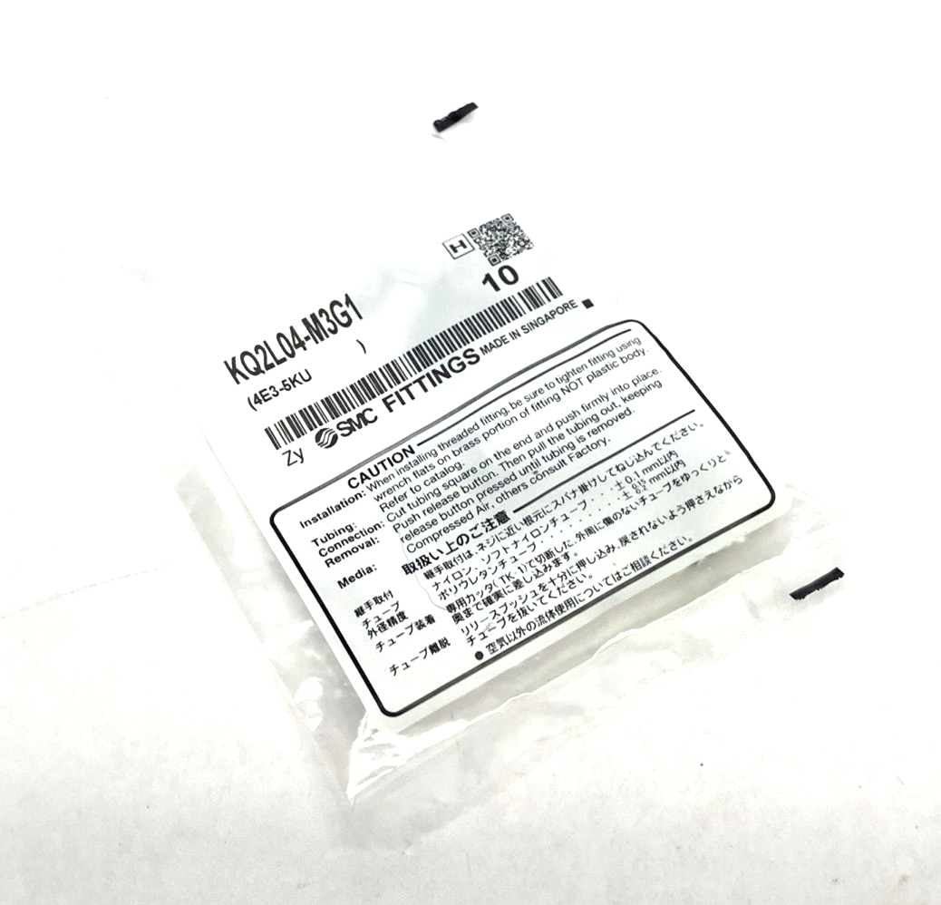 KQ2L04-M3G1 | SMC Pneumatic One-Touch Male Elbow Fitting, 4mm Tube OD, 10-PACK - New - Maverick Industrial Sales
