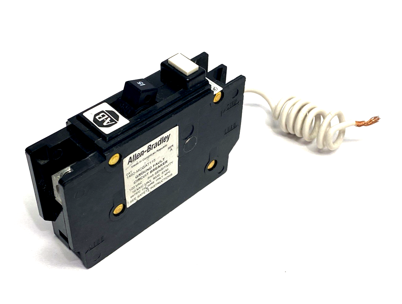 Allen Bradley 1492-MCGAT115 Ser. A Ground Fault Circuit Breaker 120VAC 15A 1P - Maverick Industrial Sales