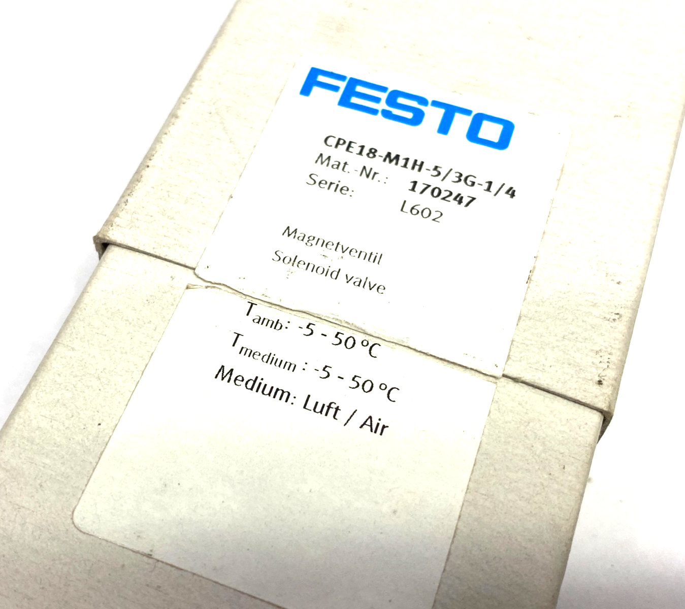 Festo 170247 Solenoid Valve 5/3 Closed CPE18-M1H-5/3G-1/4 - Maverick Industrial Sales