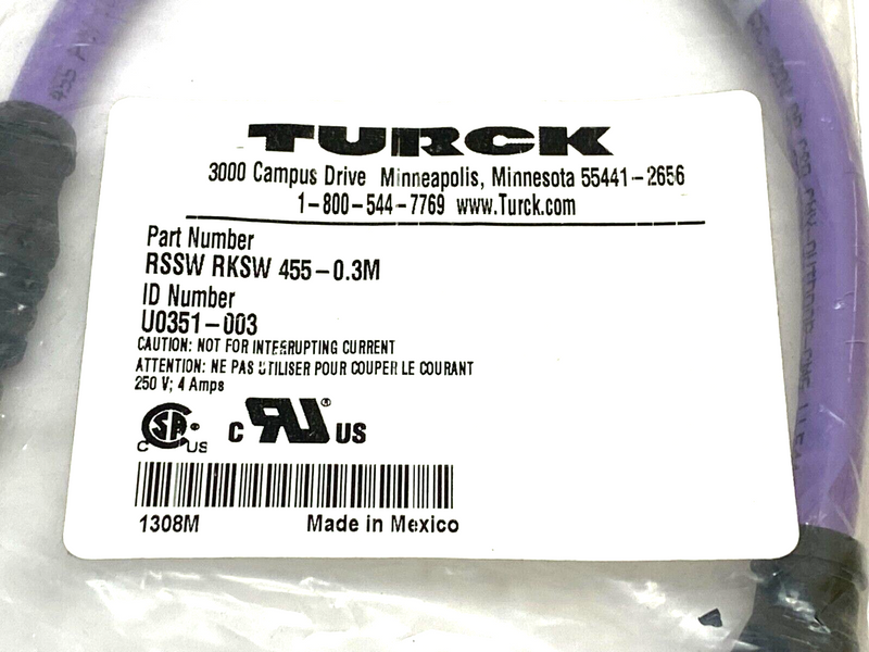 Turck RSSW RKSW 455-0.3M ProfiBus Double Ended Cordset M12 M to F U0351-003 - Maverick Industrial Sales