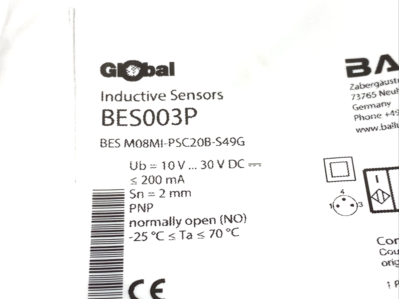 BES003P | Balluff Inductive Proximity Sensor M8 3-Pin BES M08MI-PSC20B-S49G - New - Maverick Industrial Sales