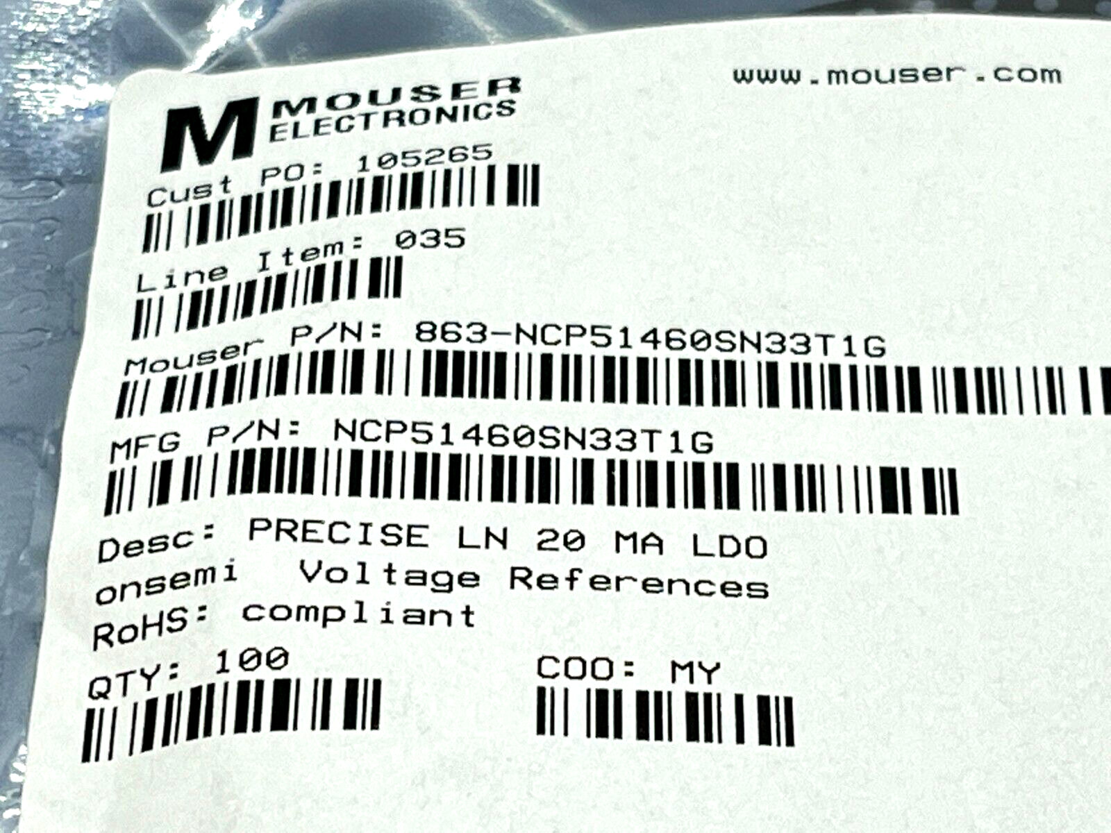 Onsemi NCP51460SN33T1G Voltage References PRECISE LN 20 MA LDO REG 100QTY - Maverick Industrial Sales