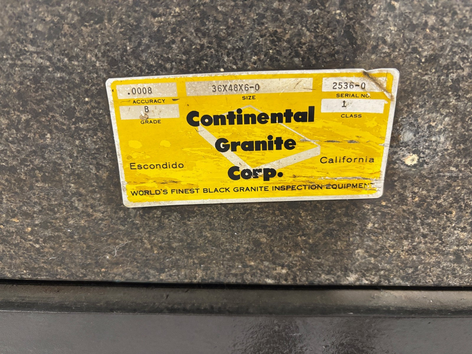 Continental Granite Corp 36x48x6-0 Inspection Table, Grade B, .0008, Class 1 - Maverick Industrial Sales
