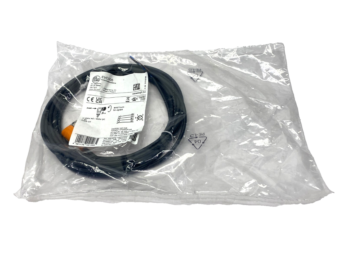 EVC005 | ifm Single End Female Cordset Right Angle M12 5-Pin 5m ADOAH040MSS0005H04 - New - Maverick Industrial Sales