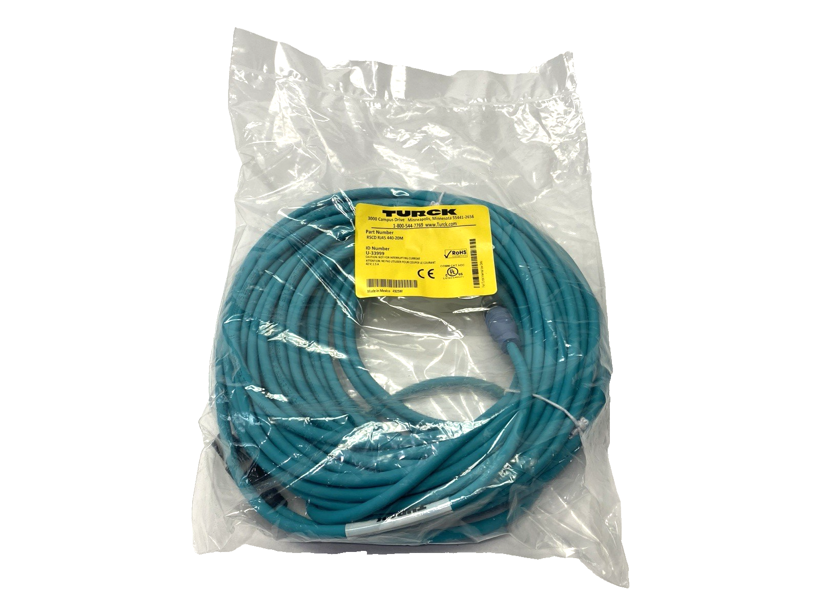 RSCD RJ45 440-20M | Turck Double Ended Industrial Ethernet Cable M12 RJ45 U-33999 - New - Maverick Industrial Sales