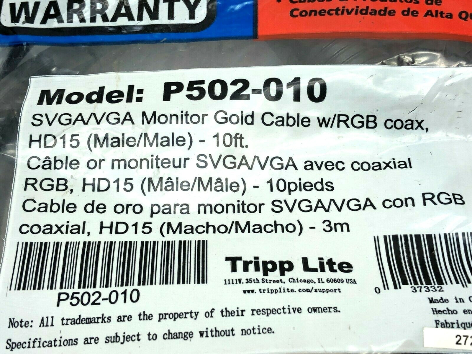 Tripp Lite P502-010 VGA High-Resolution RGB Coaxial Cable 10ft - Maverick Industrial Sales