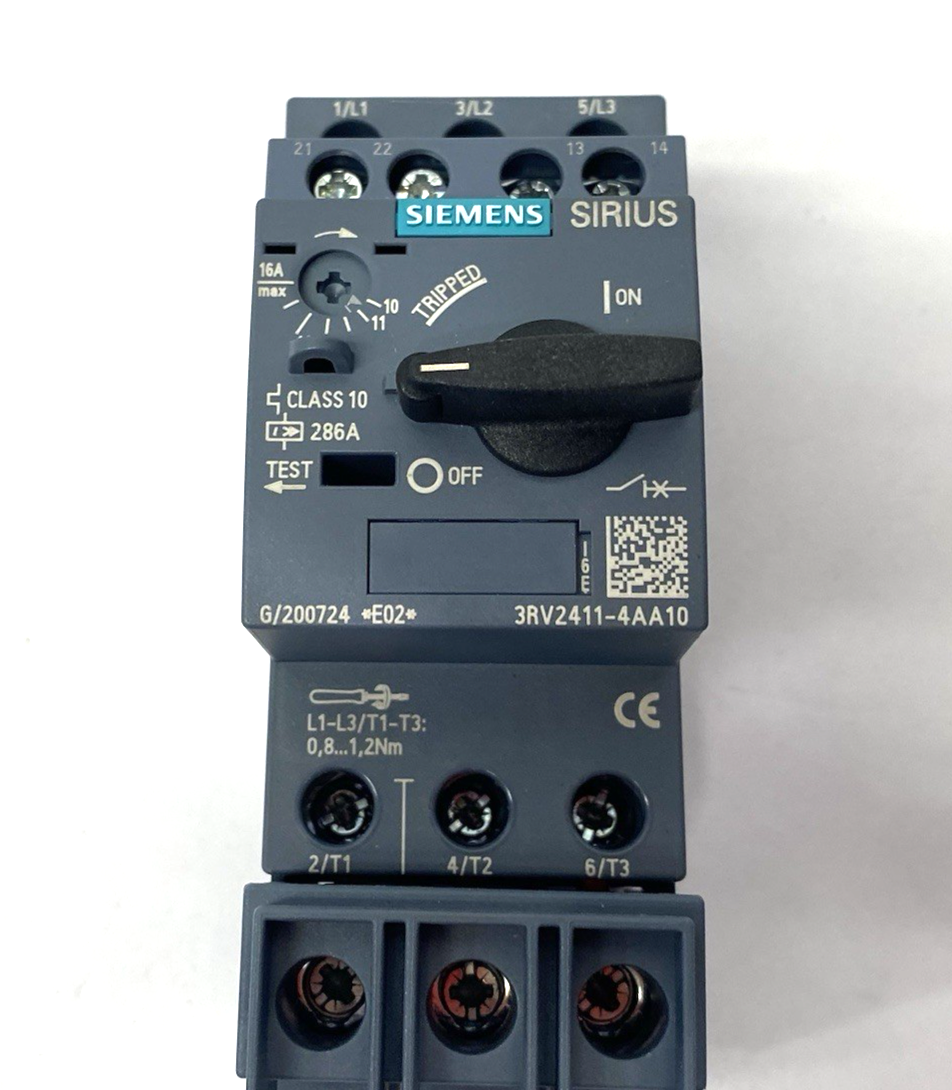 Siemens 3RV2411-4AA10 Circuit Breaker size S00 for Transformer Protection A-rele - Maverick Industrial Sales