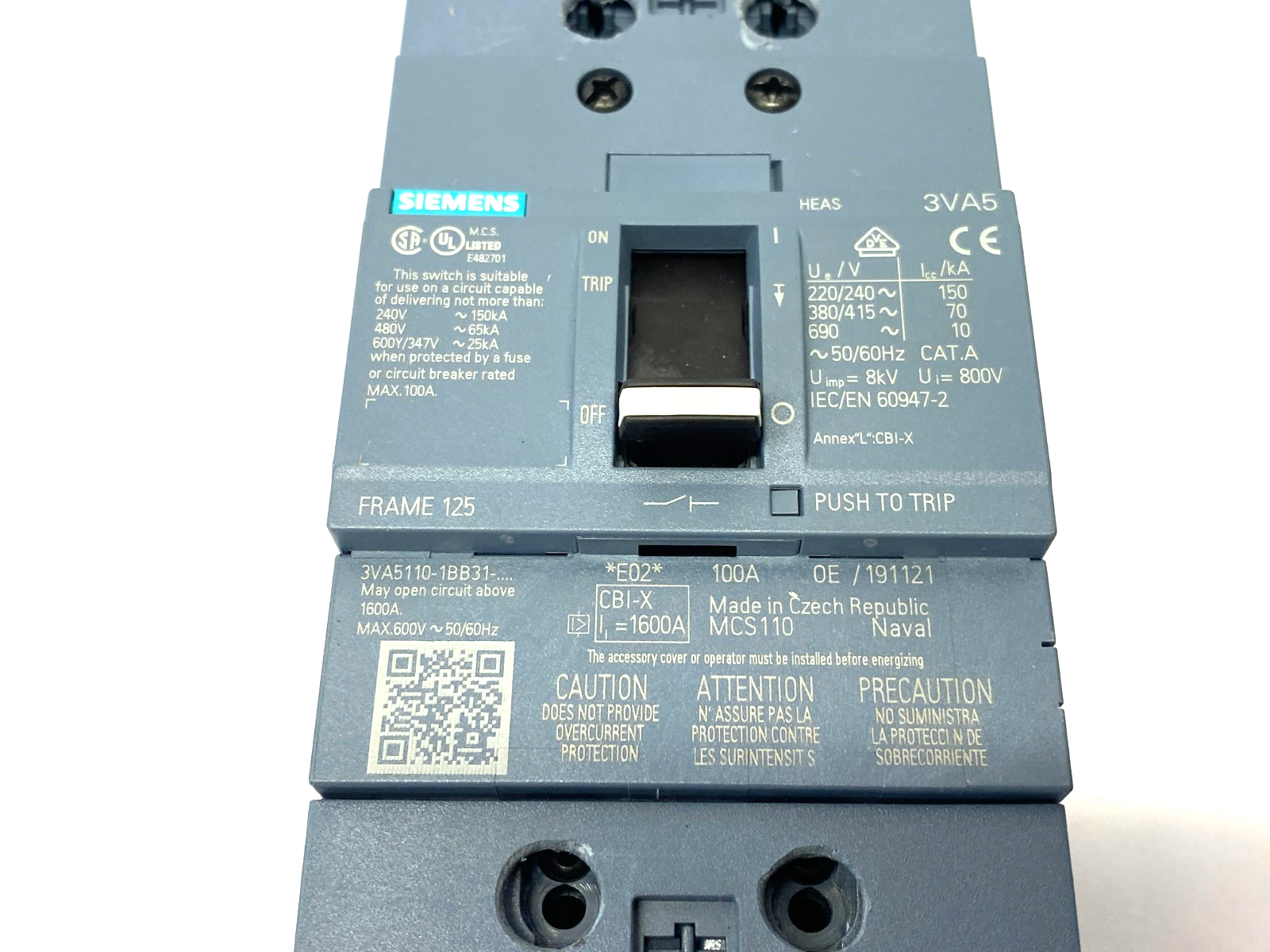 Siemens 3VA5110-1BB31-0AA0 Low-Voltage Molded Case Switch 3-Pole 100A - Maverick Industrial Sales