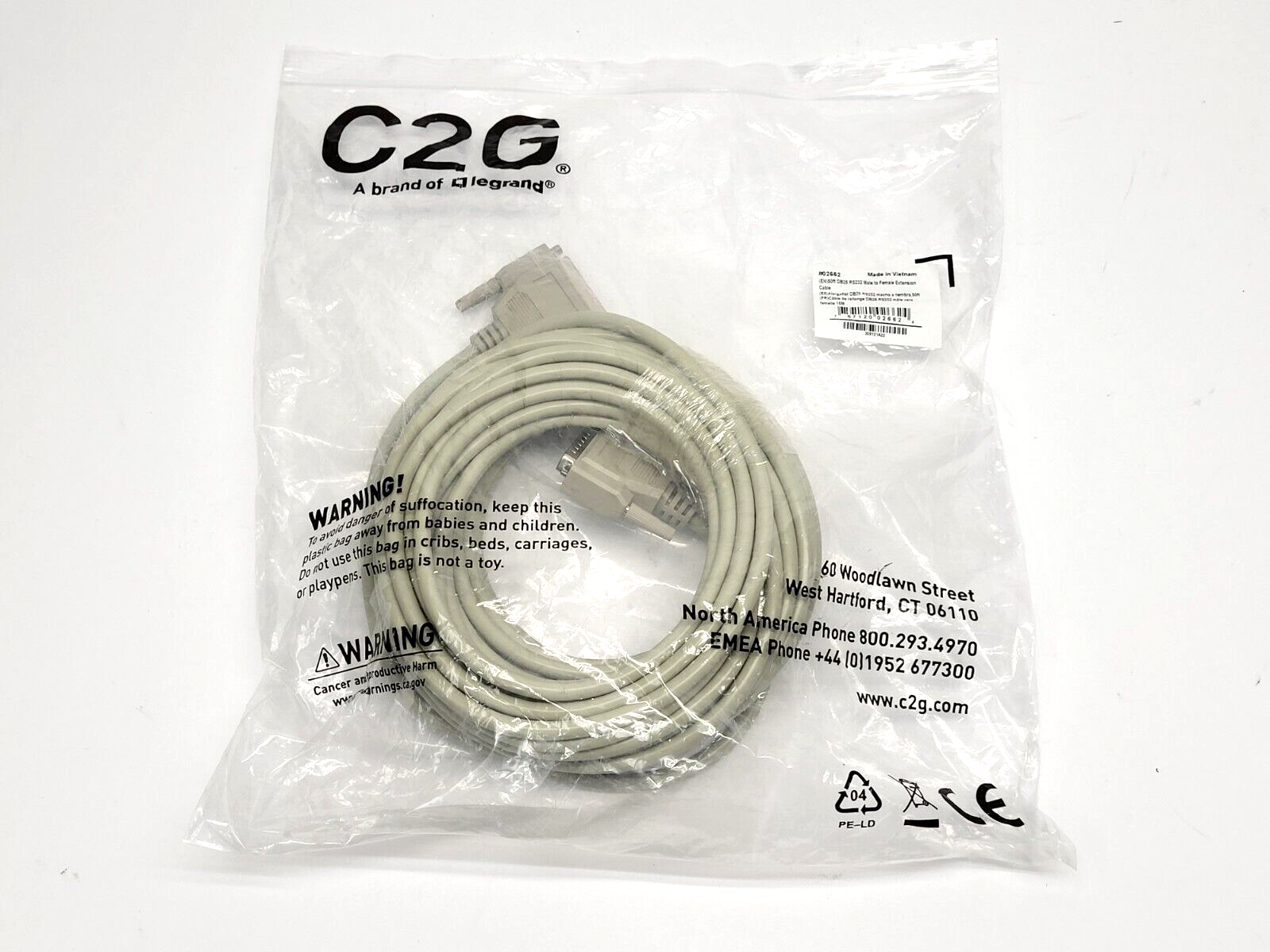 C2G DB25 RS232 Male to Female Extension Cable 50' - Maverick Industrial Sales