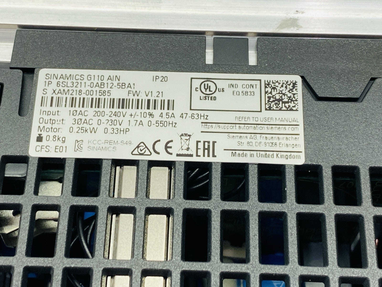 Siemens 6SL3211-0AB12-5BA1 SINAMICS G110 AIN Frequency Converter AC Drive - Maverick Industrial Sales