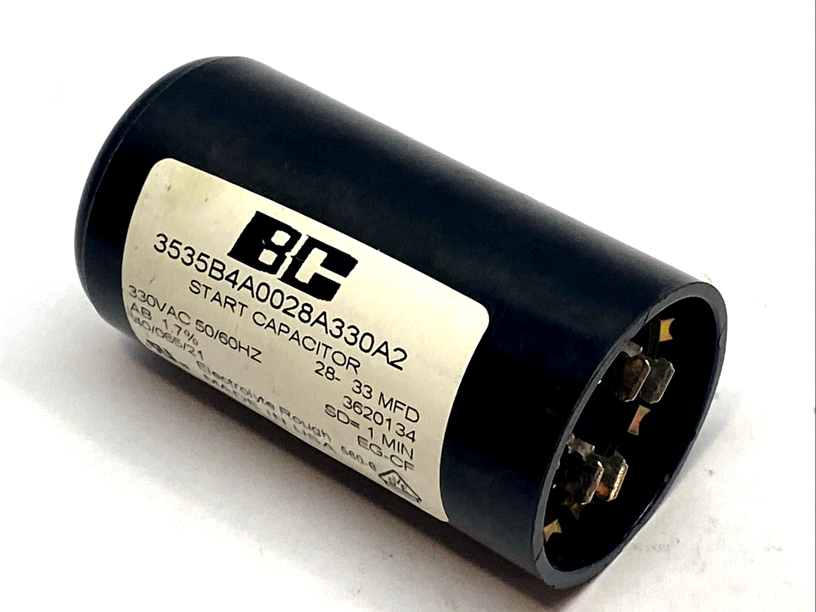 BC Components 3535B4A0028A330A2 Motor Start Capacitor 28–33µF 330VAC - Maverick Industrial Sales