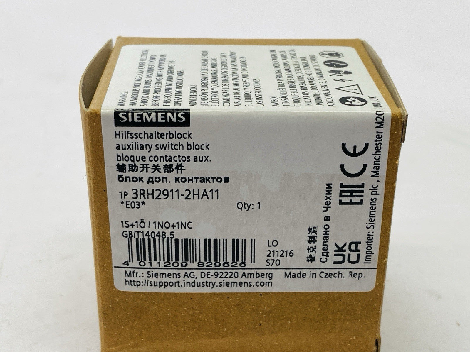 Siemens 3RH2911-2HA11 Auxiliary Contact Block 1 NO + 1 NC - Maverick Industrial Sales