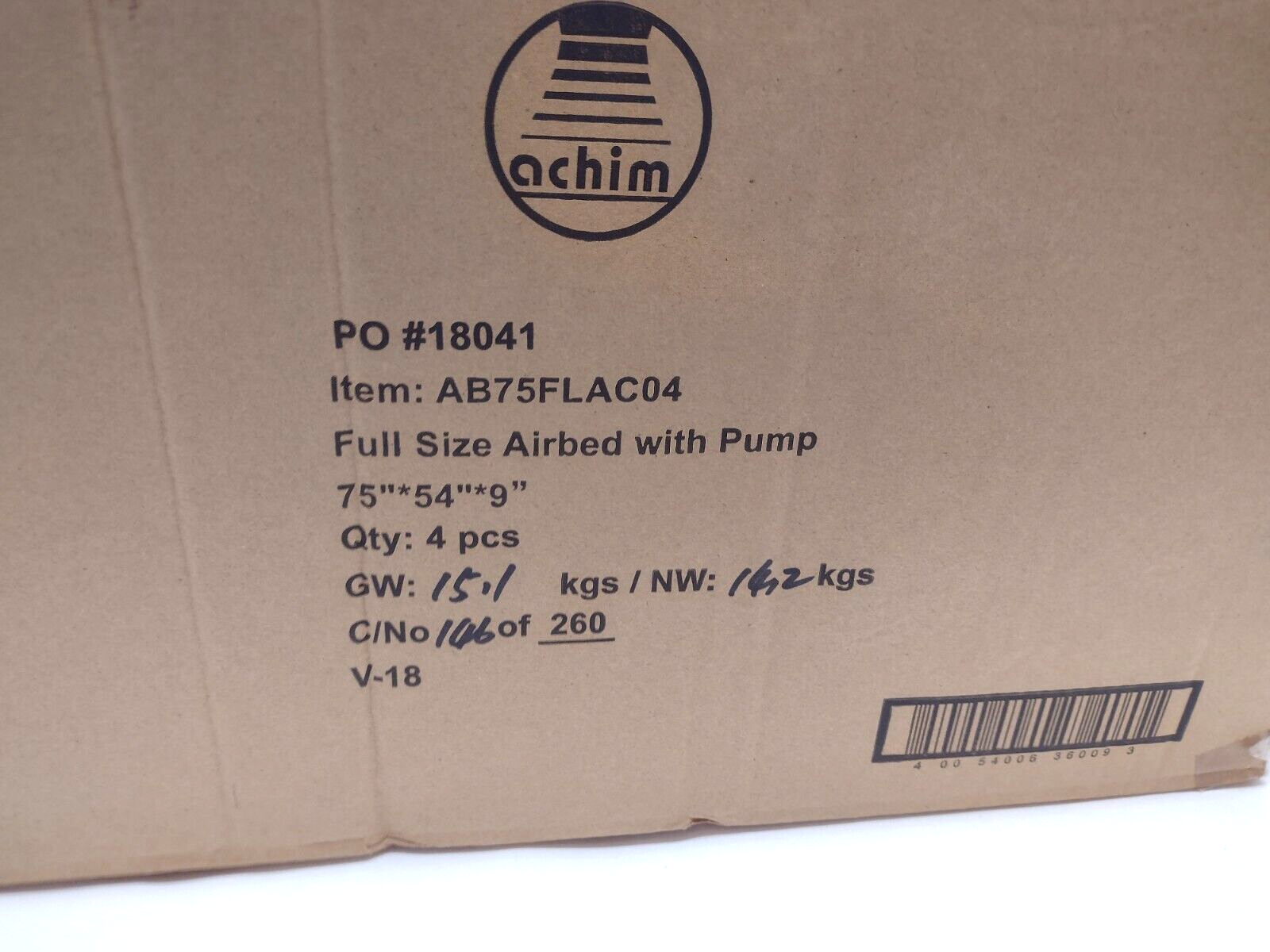 Achim Second Avenue Full Size Flocked Air Bed and Pump 75" x 54" x 9" CASE OF 4 - Maverick Industrial Sales