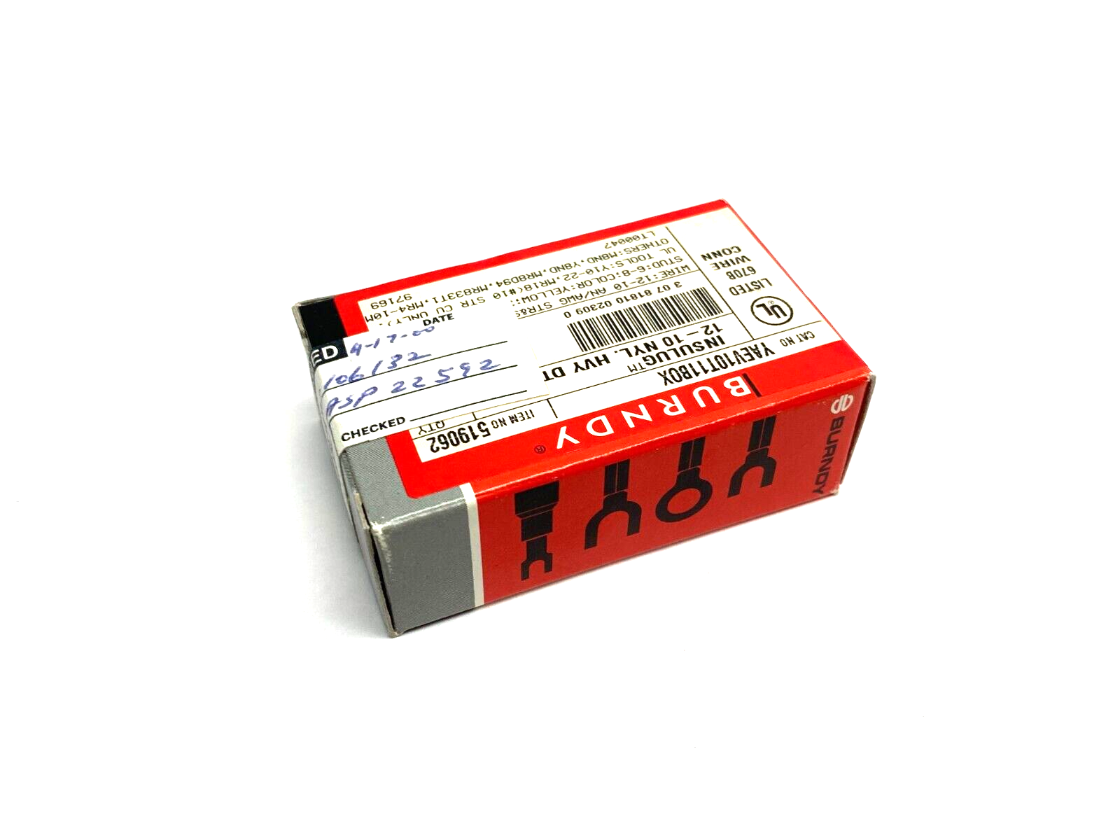 Burndy YAEV10T11BOX Insulug Hylug Heavy Duty Nylon Ring Terminal 10-12 BOX OF 50 - Maverick Industrial Sales