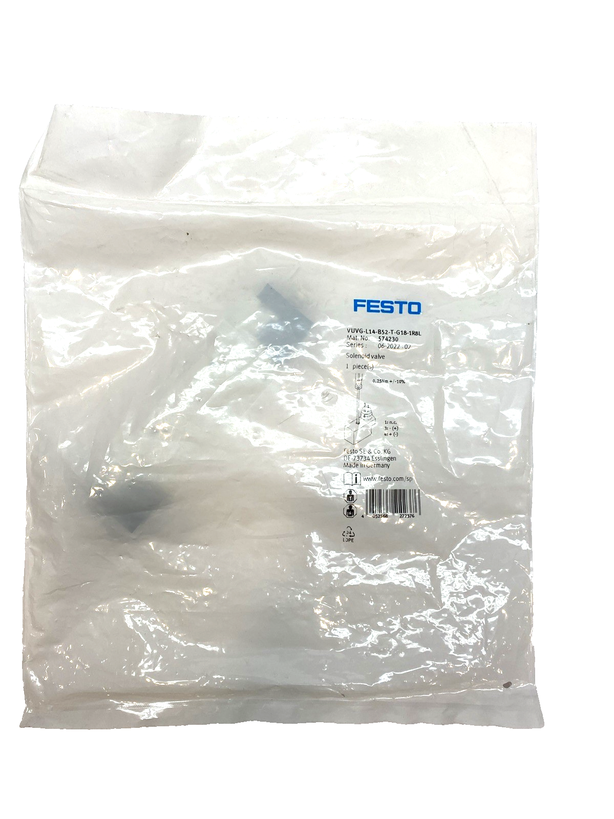 Festo VUVG-L14-B52-T-G18-1R8L Solenoid Valve Pneumatic, 24VDC, 5/2-Way 574230 - Maverick Industrial Sales