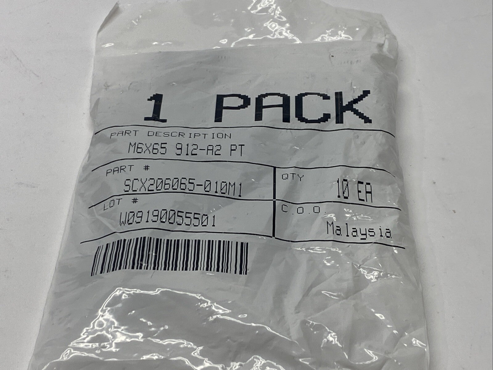 SCX206065-010M1 Socket Head Cap Screws M6x65 912-A2 PT PKG OF 10 - Maverick Industrial Sales