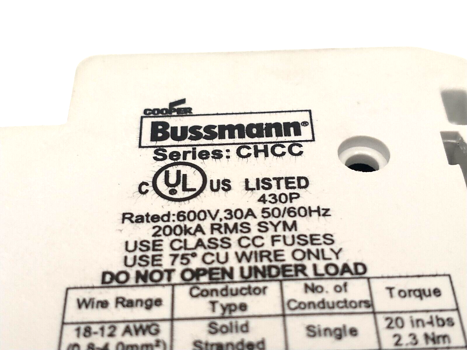 CHCC2DU | Cooper Bussmann Finger-Safe Fuse Holder 2P 600V 30A - Used - Maverick Industrial Sales
