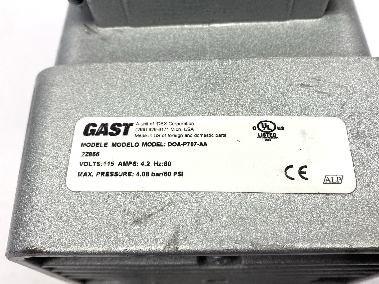 Gast DOA-P707-AA Compressor Vacuum Pump 2Z866 - Maverick Industrial Sales