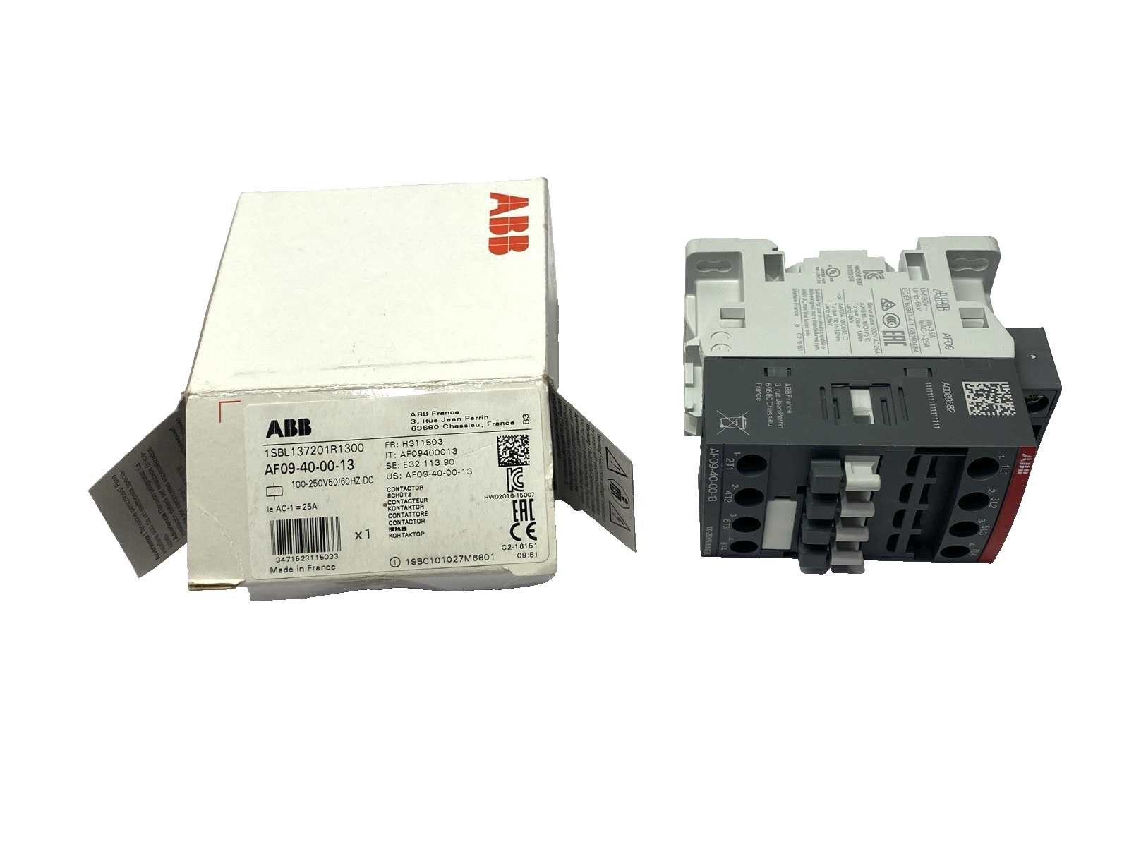 1SBL137201R1300 | ABB IEC Contactor 4-Pole 100-250V 50/60Hz AF09-40-00-13 - New – Open box - Maverick Industrial Sales