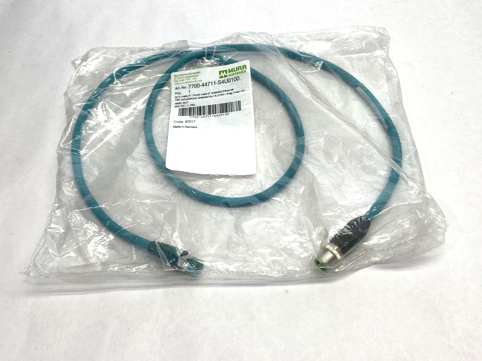 Murrelektronik 7700-44711-S4U0100 Double-Ended M12 M to RJ45 Ethernet Cordset 1m - Maverick Industrial Sales