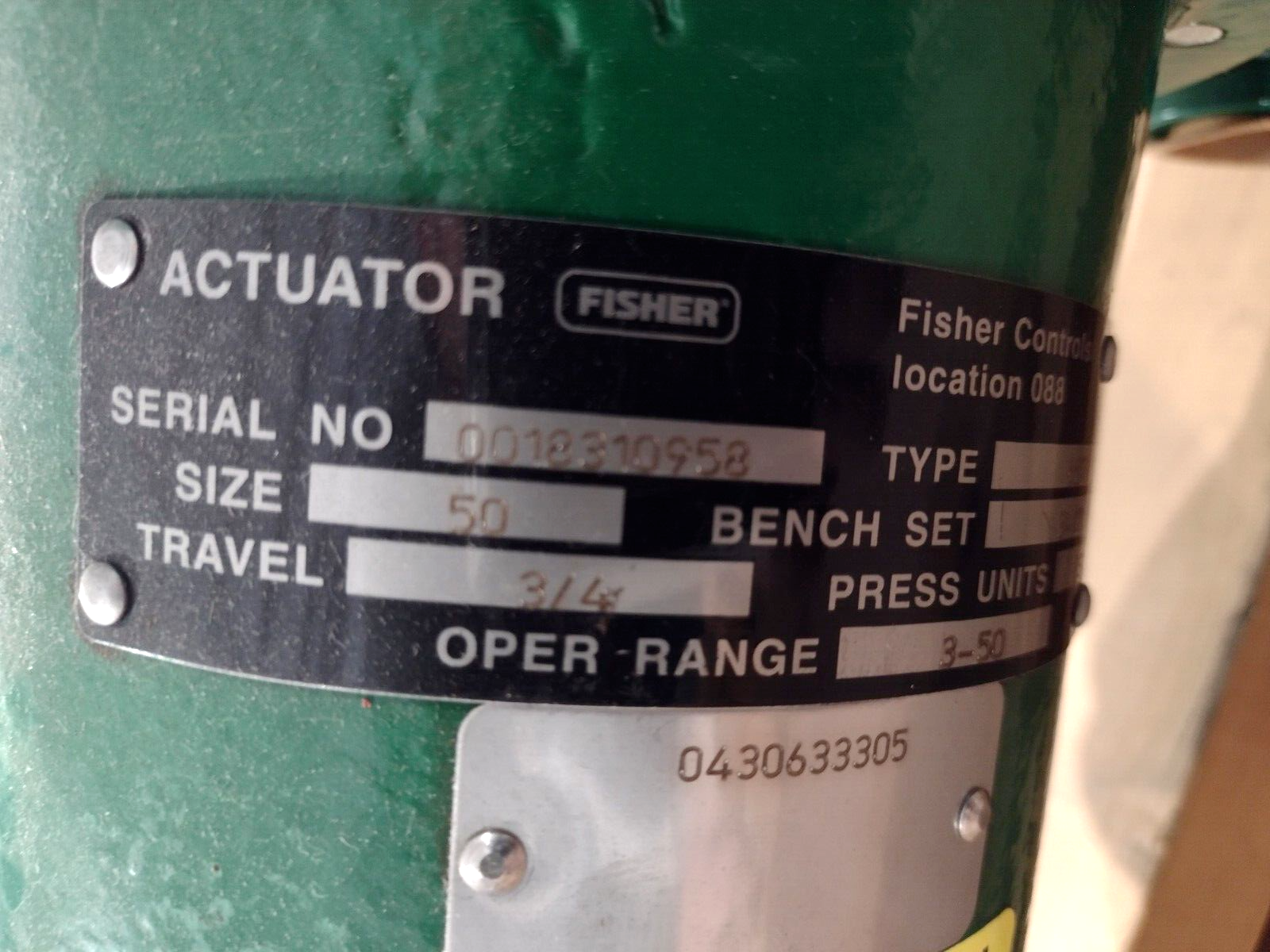 Type 657 Size 50 | Fisher Controls , Diaphragm Actuator, 3/4 Travel, Spring Opposed - Used - Maverick Industrial Sales
